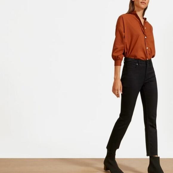 NEW Everlane Black The Kick Crop Flare Raw Hem High Waisted Jean - Picture 3 of 13